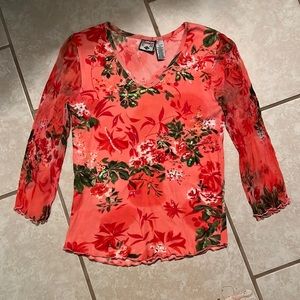 Mesh Sleeve Tropical Top